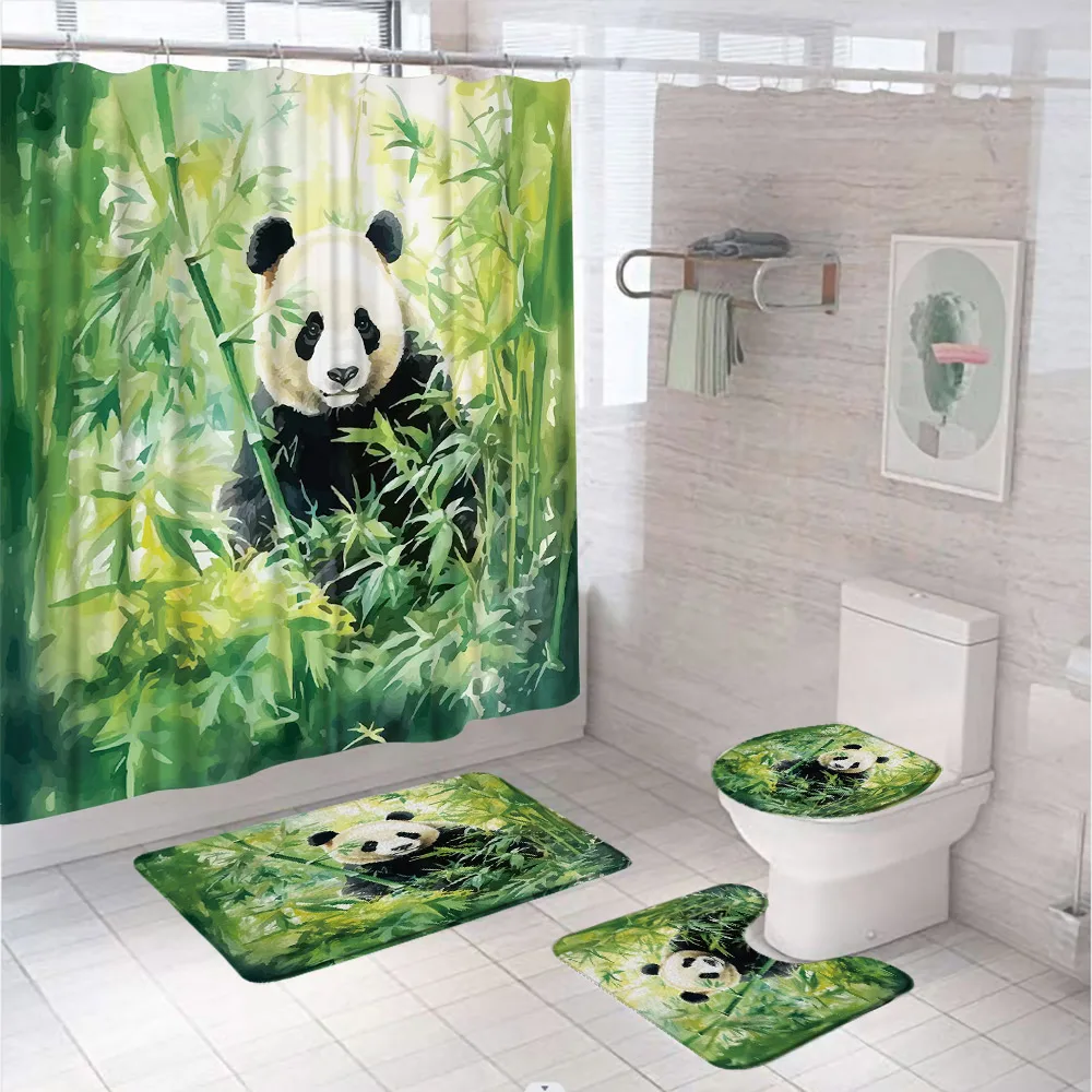 Bamboo Bath Mat - 4Pc acquerello verde bambù tenda da